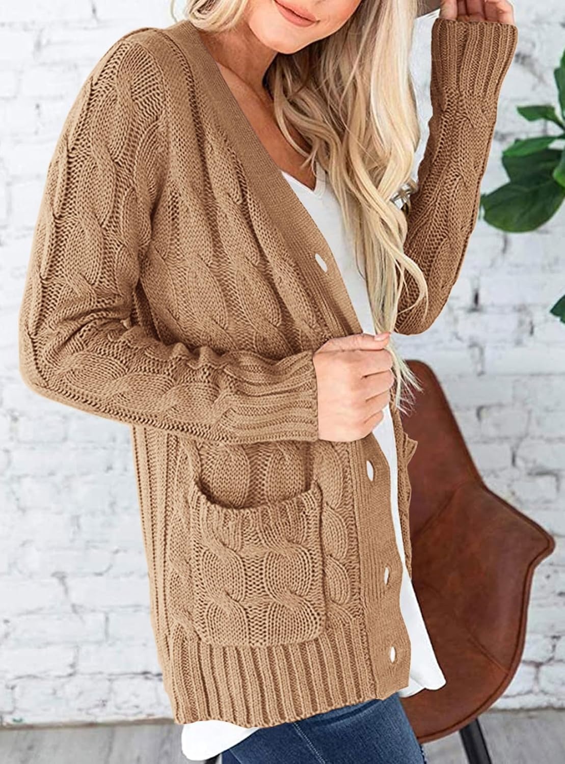 image:imagePRETTYGARDEN Women Chunky Cable Knit Cardigan Sweaters Fall Fashion ClothesKhaki
