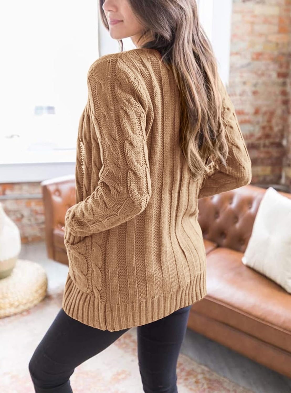 image:imagePRETTYGARDEN Women Chunky Cable Knit Cardigan Sweaters Fall Fashion ClothesKhaki