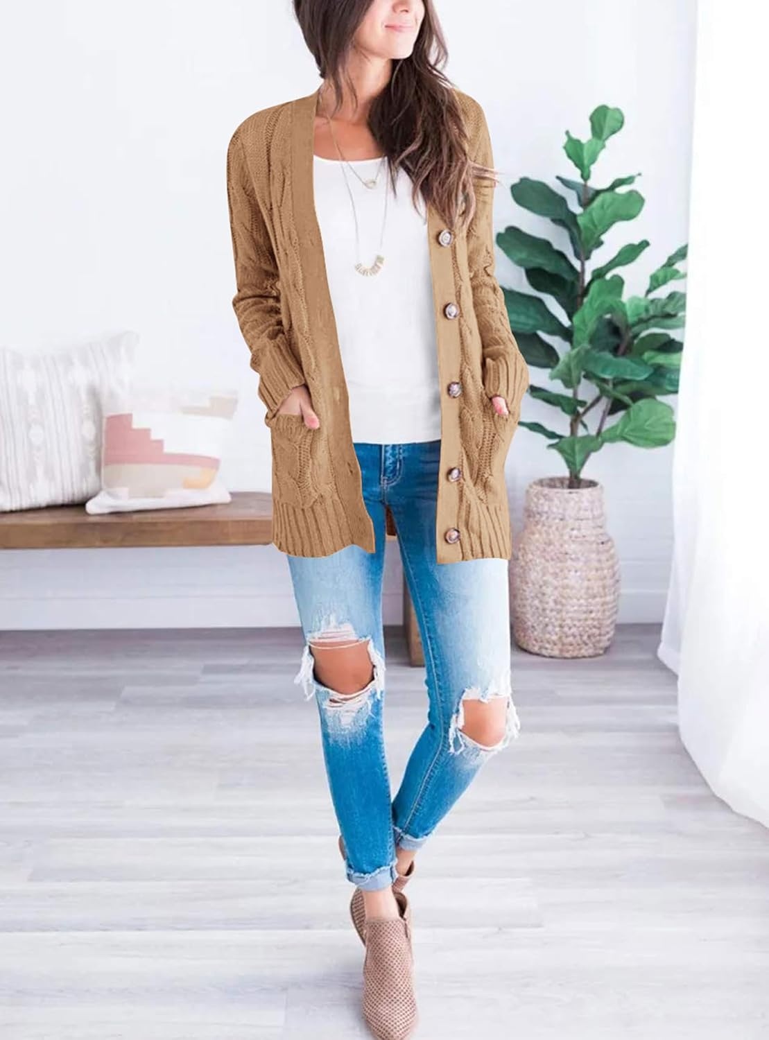image:imagePRETTYGARDEN Women Chunky Cable Knit Cardigan Sweaters Fall Fashion ClothesKhaki