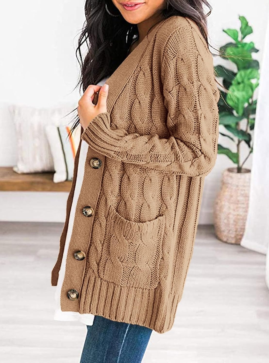 image:imagePRETTYGARDEN Women Chunky Cable Knit Cardigan Sweaters Fall Fashion ClothesKhaki