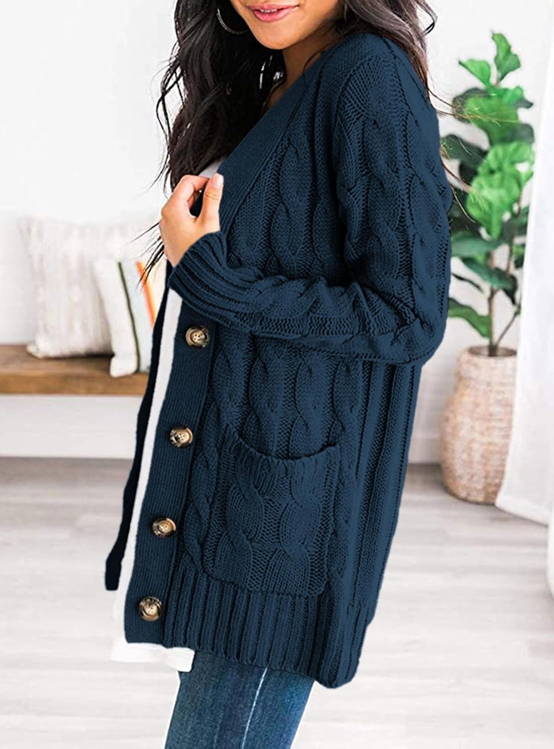image:imagePRETTYGARDEN Women Chunky Cable Knit Cardigan Sweaters Fall Fashion ClothesLake Blue