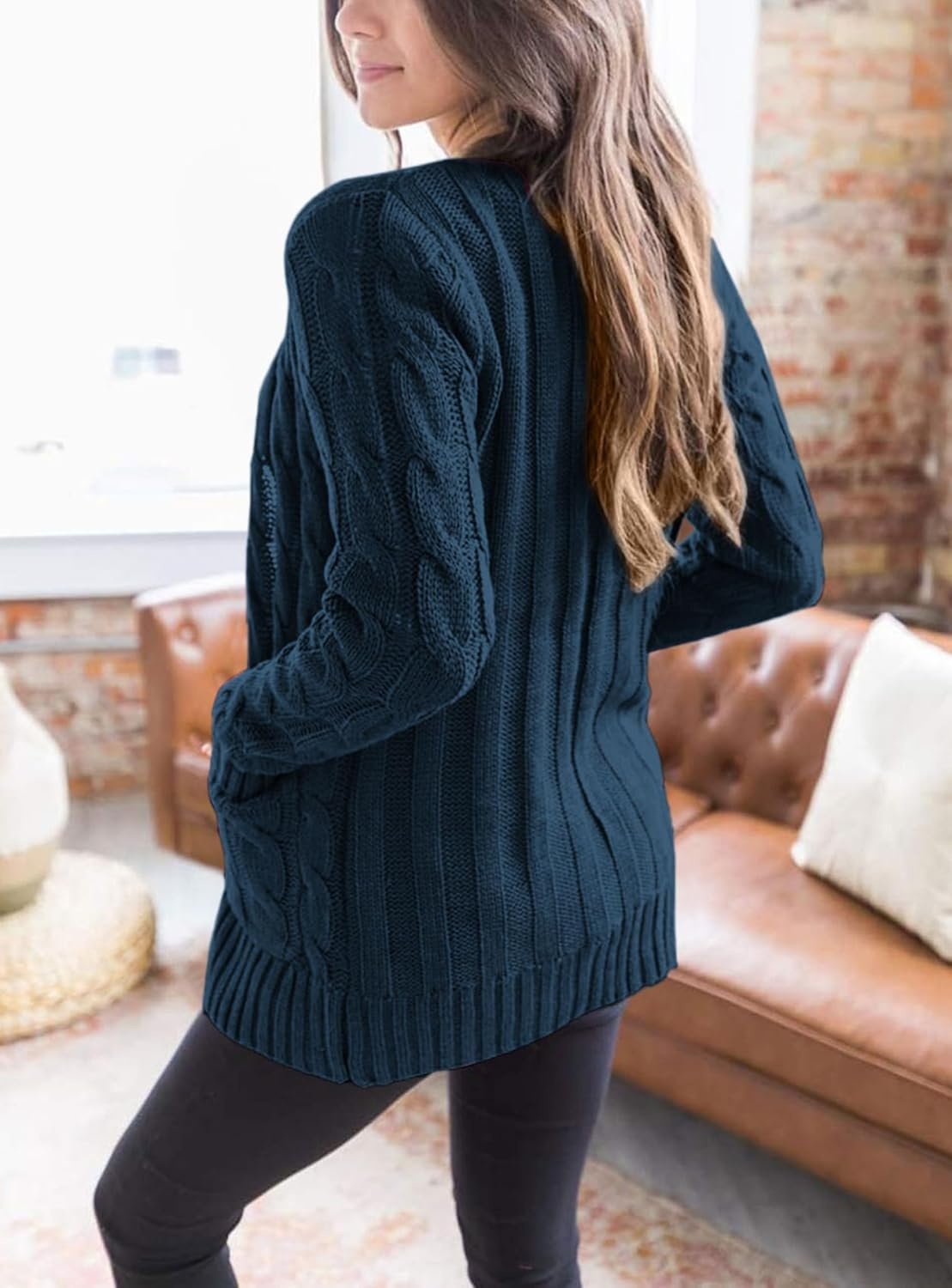 image:imagePRETTYGARDEN Women Chunky Cable Knit Cardigan Sweaters Fall Fashion ClothesLake Blue