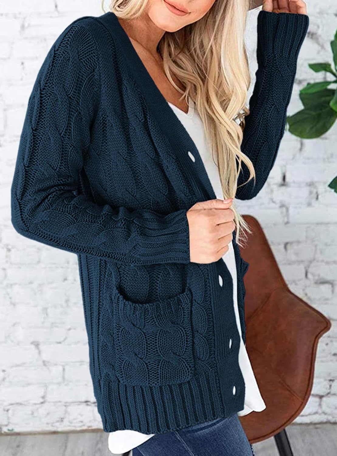 image:imagePRETTYGARDEN Women Chunky Cable Knit Cardigan Sweaters Fall Fashion ClothesLake Blue