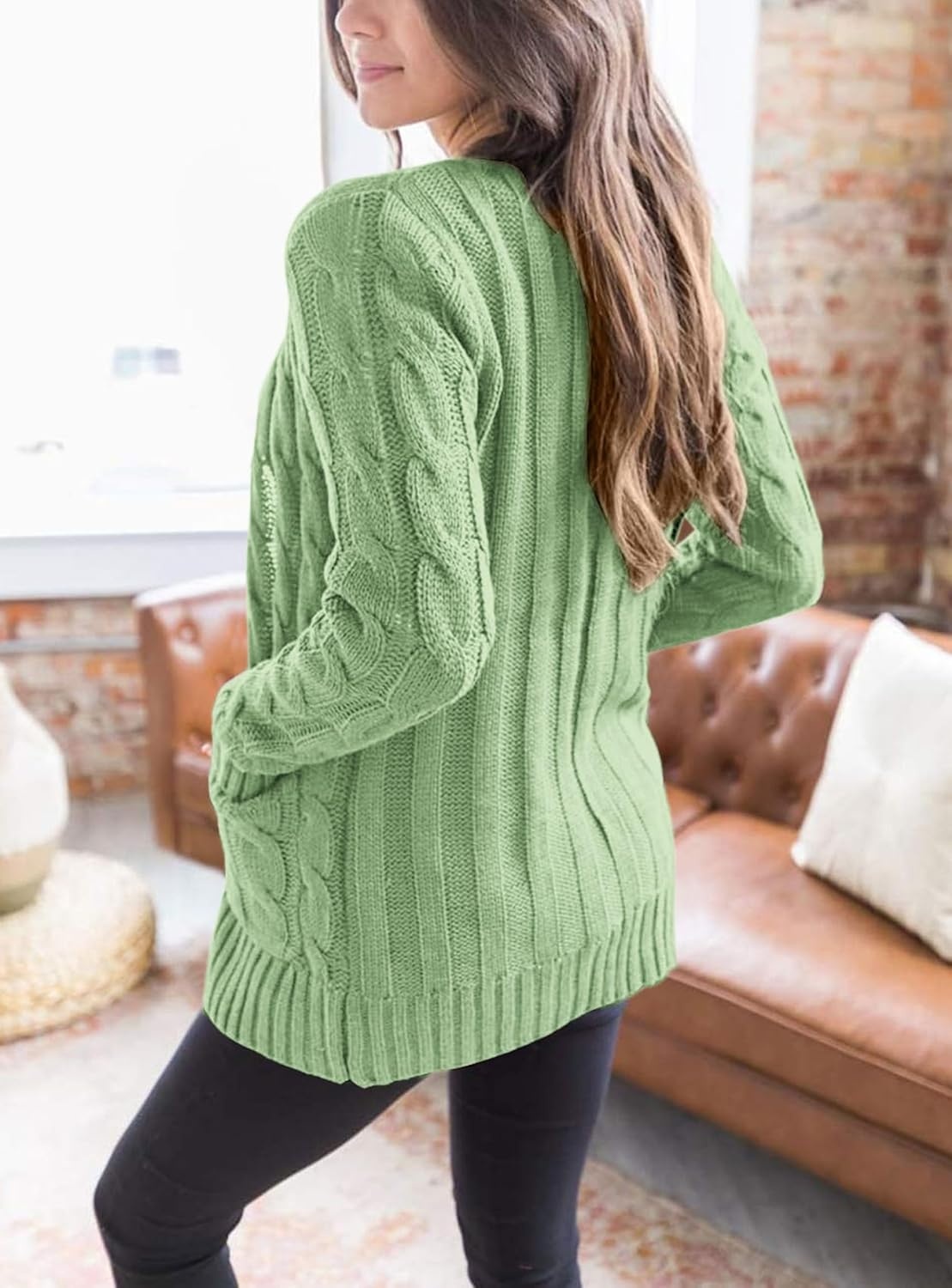 image:imagePRETTYGARDEN Women Chunky Cable Knit Cardigan Sweaters Fall Fashion ClothesLight Green