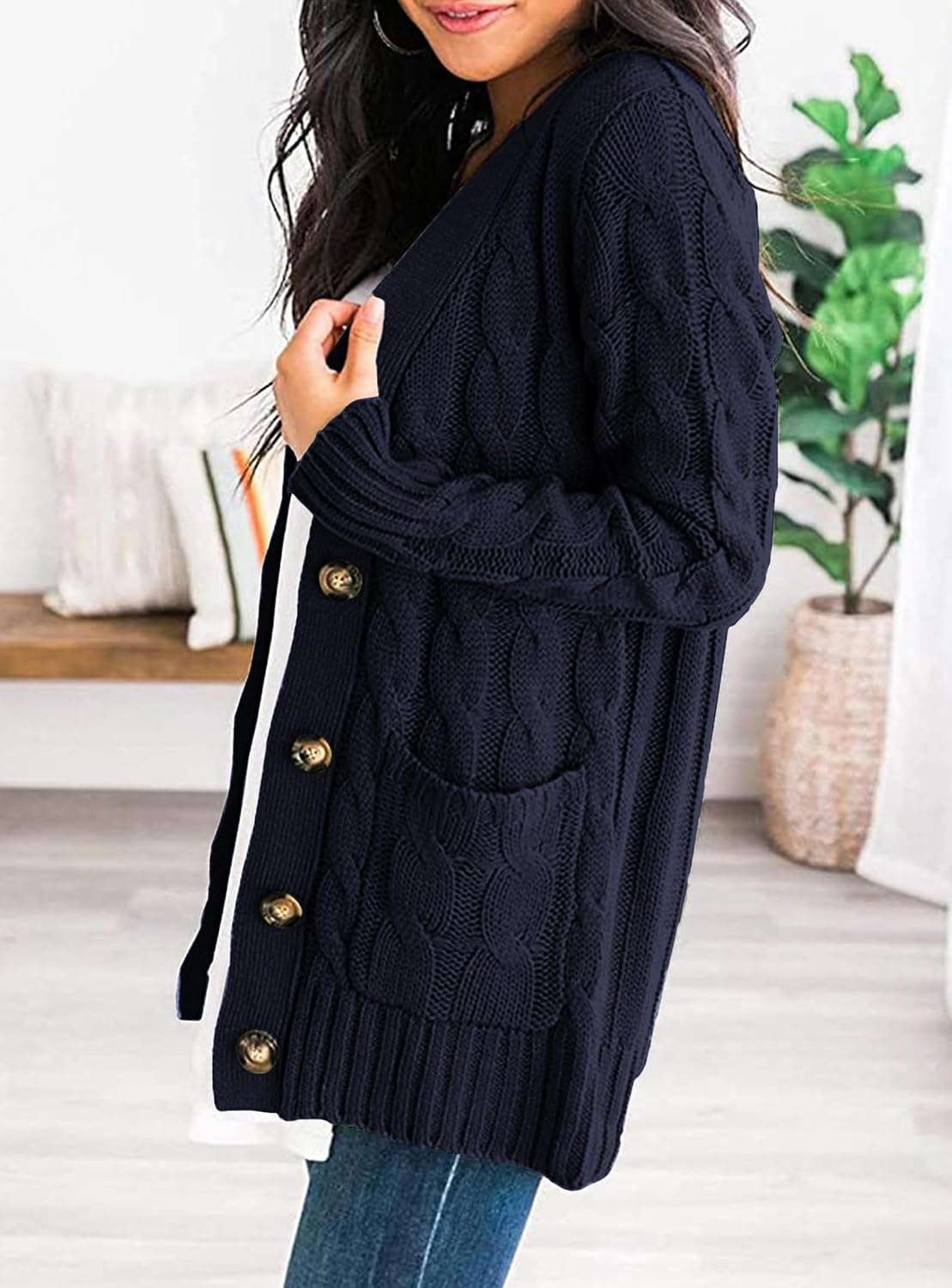 image:imagePRETTYGARDEN Women Chunky Cable Knit Cardigan Sweaters Fall Fashion ClothesNavy