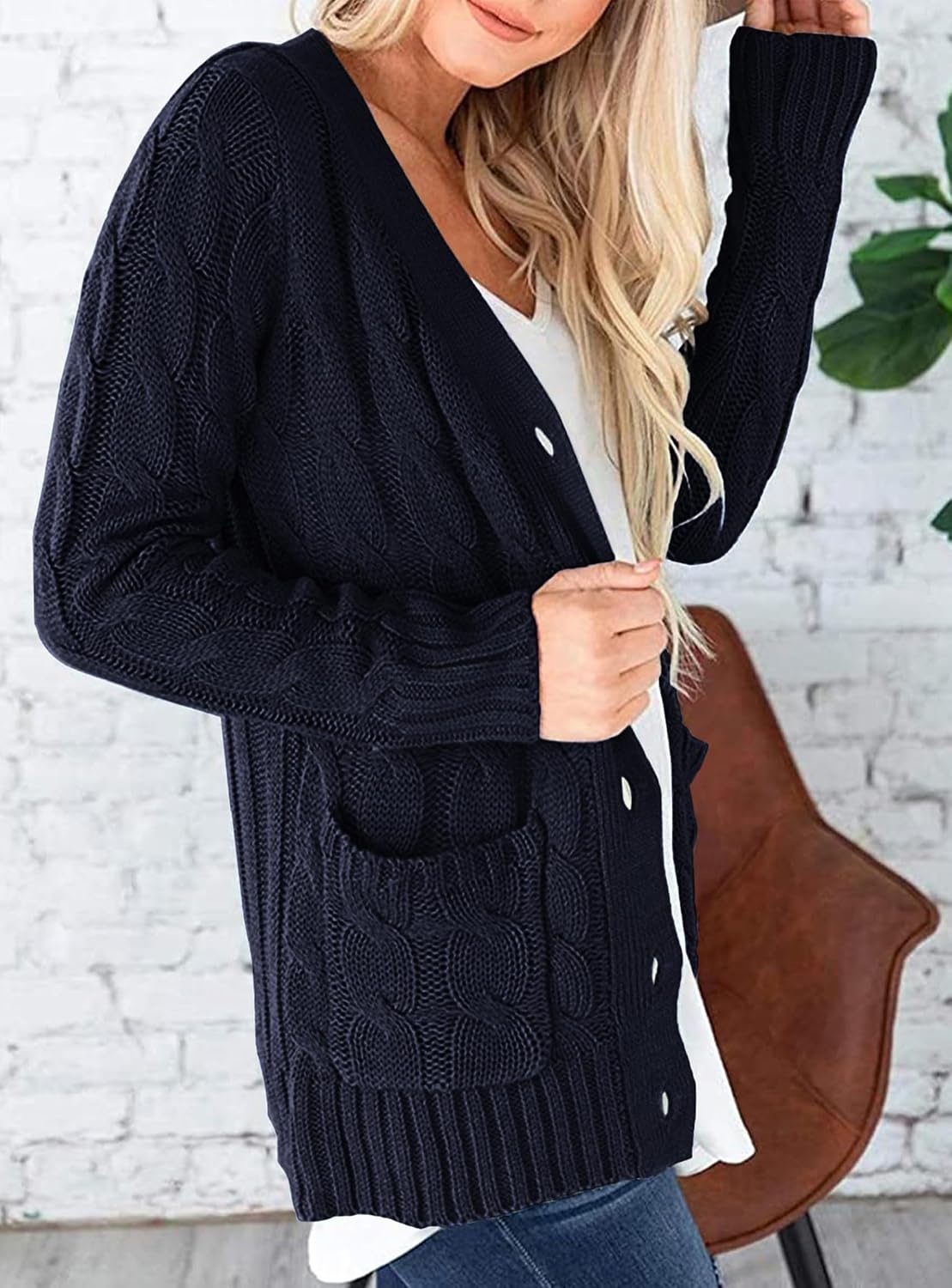 image:imagePRETTYGARDEN Women Chunky Cable Knit Cardigan Sweaters Fall Fashion ClothesNavy