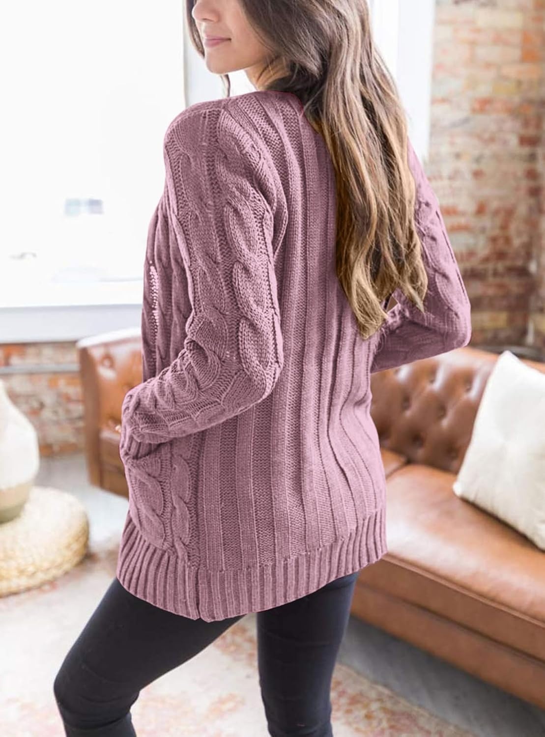 image:imagePRETTYGARDEN Women Chunky Cable Knit Cardigan Sweaters Fall Fashion ClothesPurple