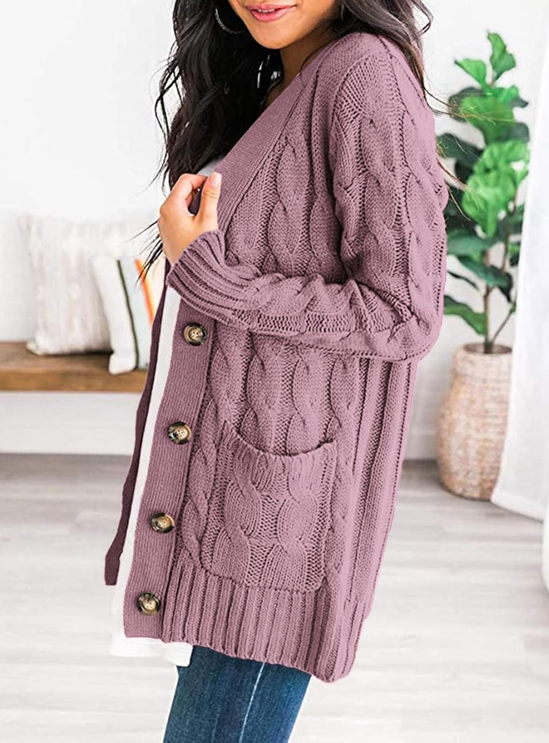 image:imagePRETTYGARDEN Women Chunky Cable Knit Cardigan Sweaters Fall Fashion ClothesPurple