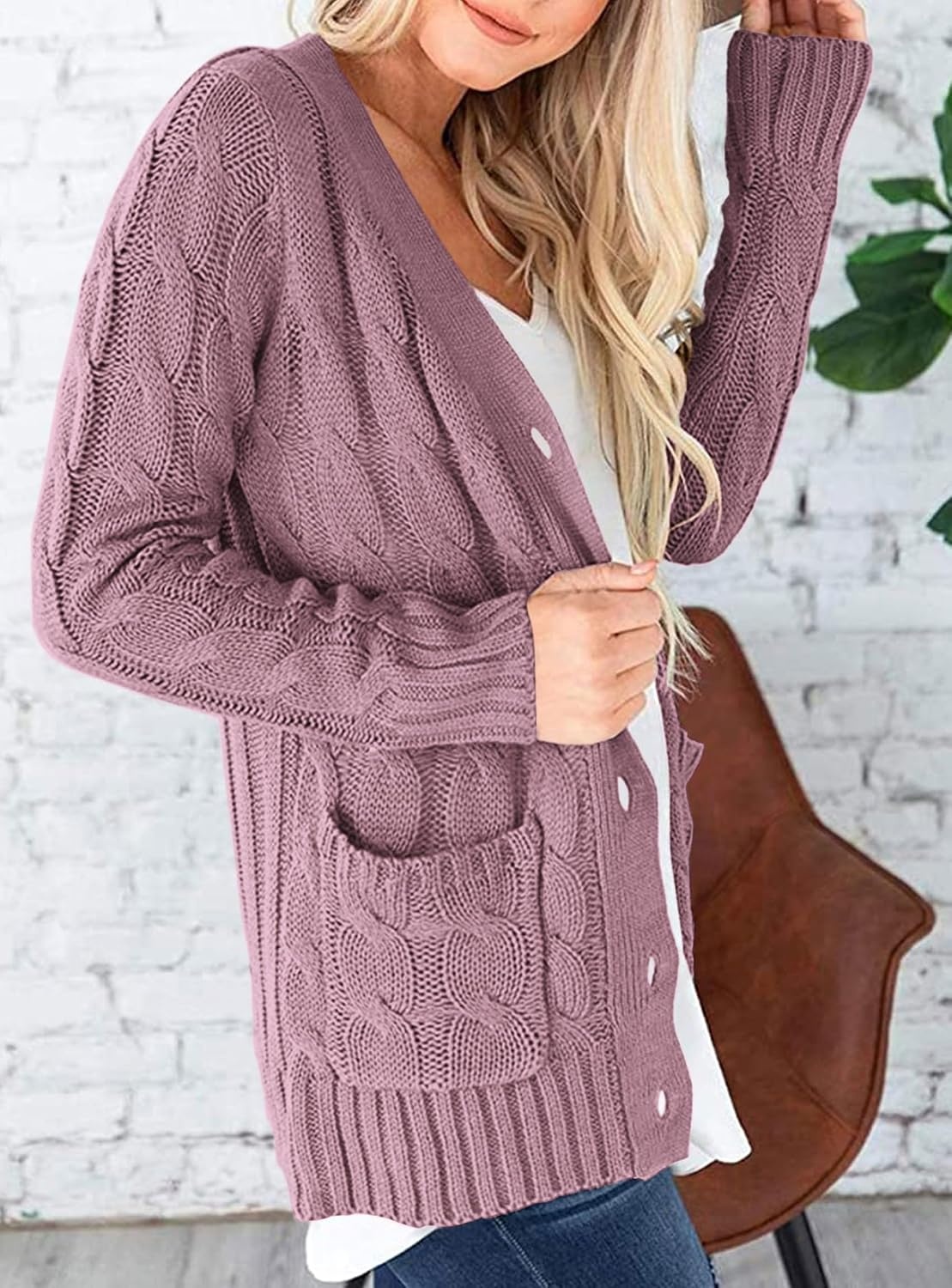 image:imagePRETTYGARDEN Women Chunky Cable Knit Cardigan Sweaters Fall Fashion ClothesPurple