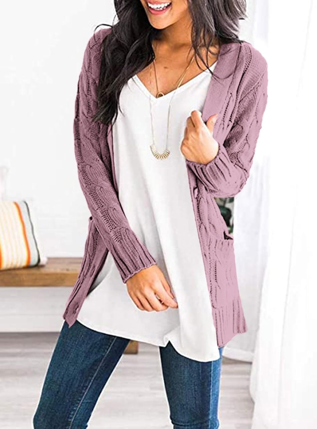 image:imagePRETTYGARDEN Women Chunky Cable Knit Cardigan Sweaters Fall Fashion ClothesPurple