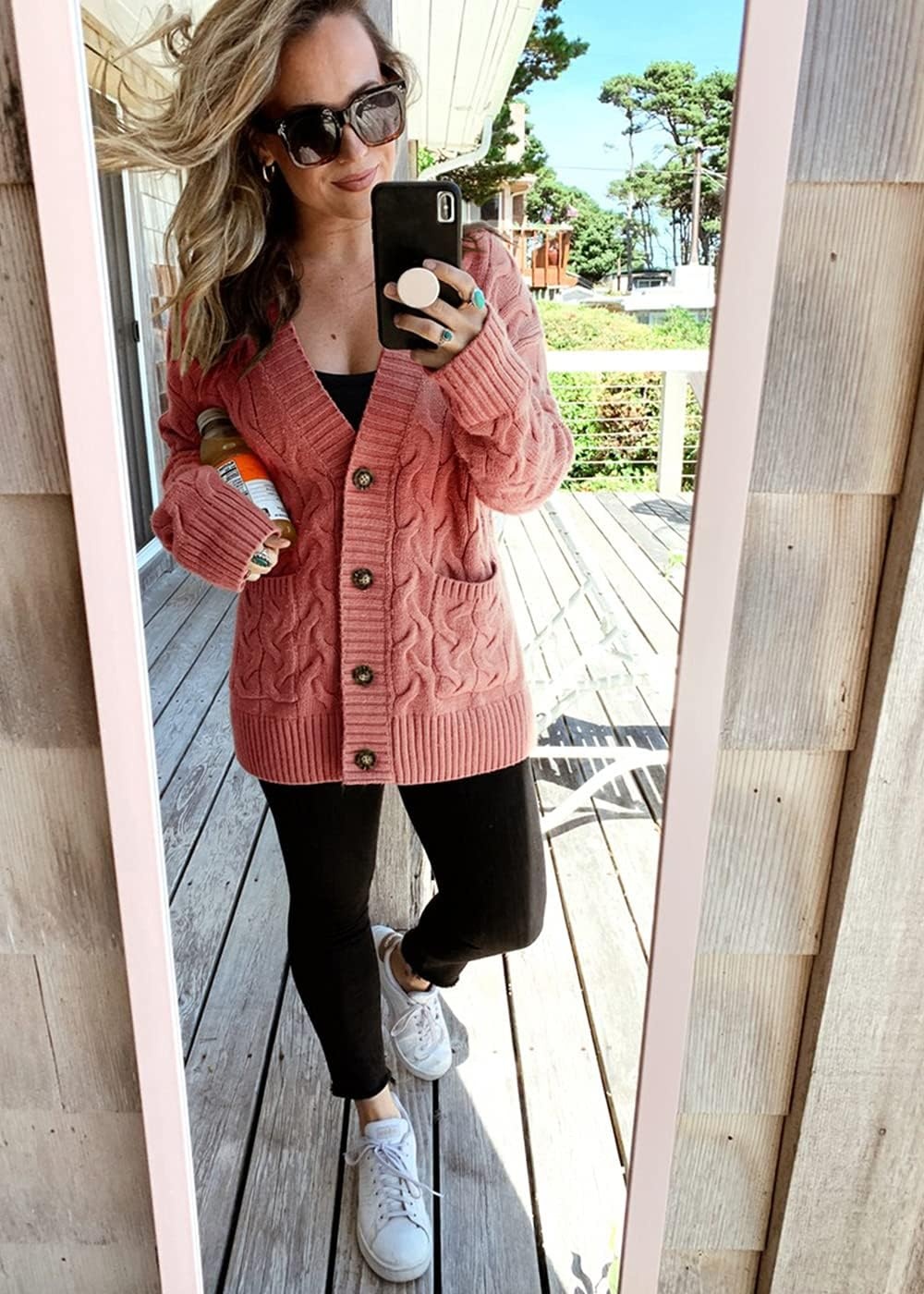 image:imagePRETTYGARDEN Women Chunky Cable Knit Cardigan Sweaters Fall Fashion ClothesRed