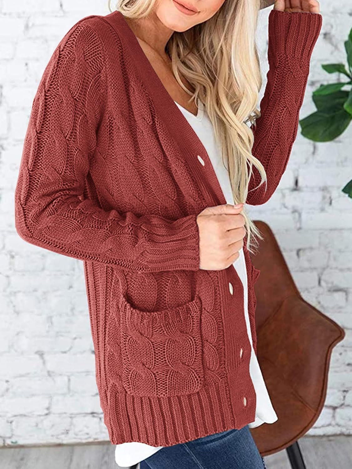 image:imagePRETTYGARDEN Women Chunky Cable Knit Cardigan Sweaters Fall Fashion ClothesRed