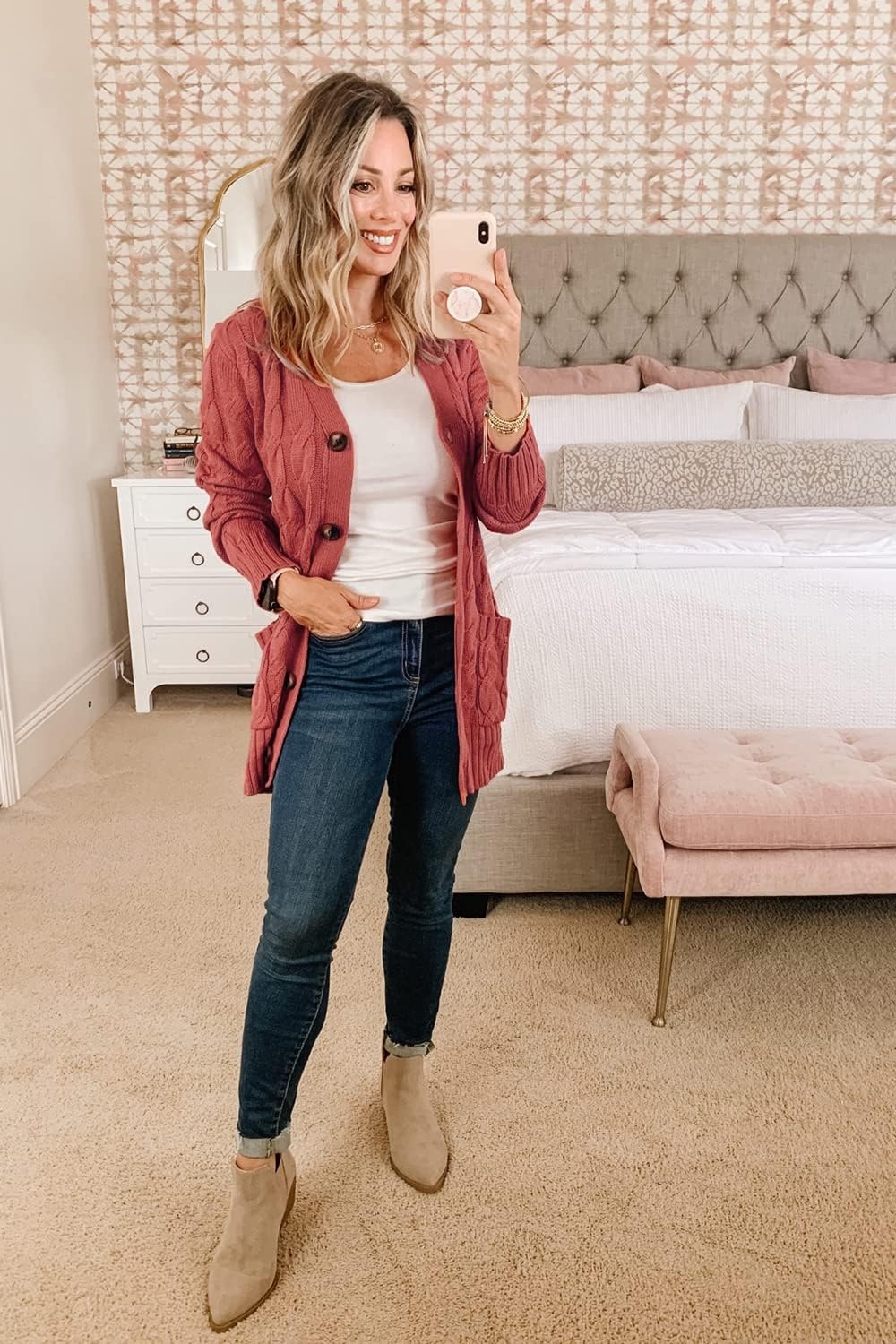 image:imagePRETTYGARDEN Women Chunky Cable Knit Cardigan Sweaters Fall Fashion ClothesRed