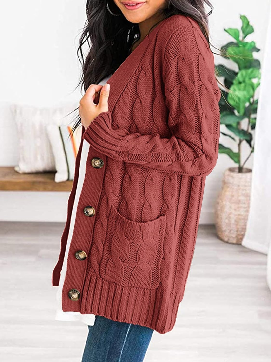 image:imagePRETTYGARDEN Women Chunky Cable Knit Cardigan Sweaters Fall Fashion ClothesRed