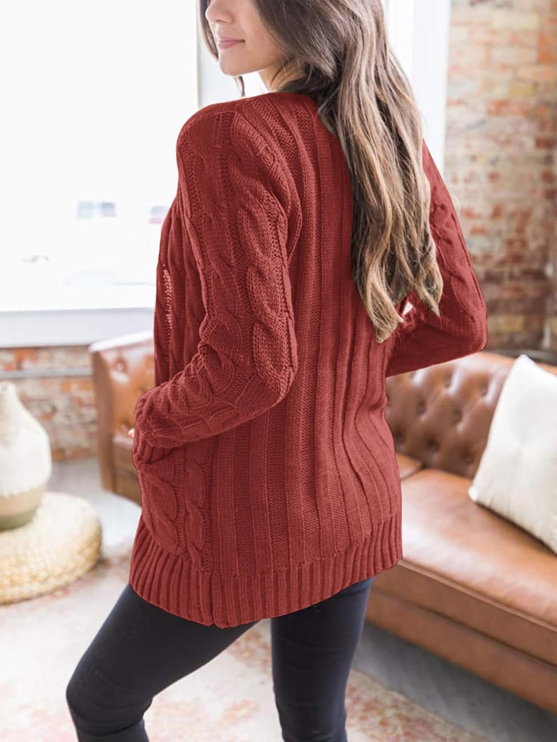 image:imagePRETTYGARDEN Women Chunky Cable Knit Cardigan Sweaters Fall Fashion ClothesRed