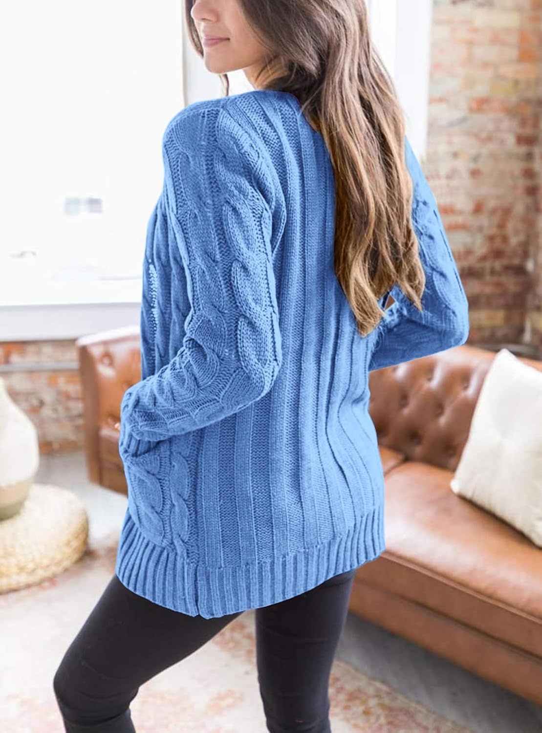 image:imagePRETTYGARDEN Women Chunky Cable Knit Cardigan Sweaters Fall Fashion ClothesSky Blue