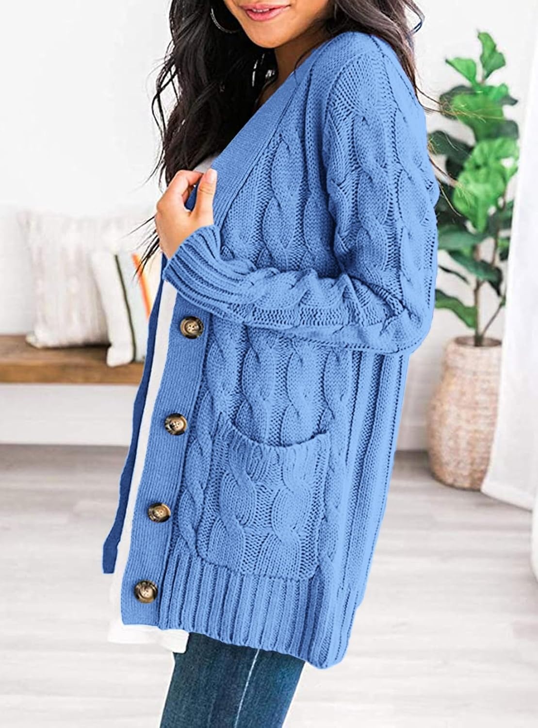 image:imagePRETTYGARDEN Women Chunky Cable Knit Cardigan Sweaters Fall Fashion ClothesSky Blue