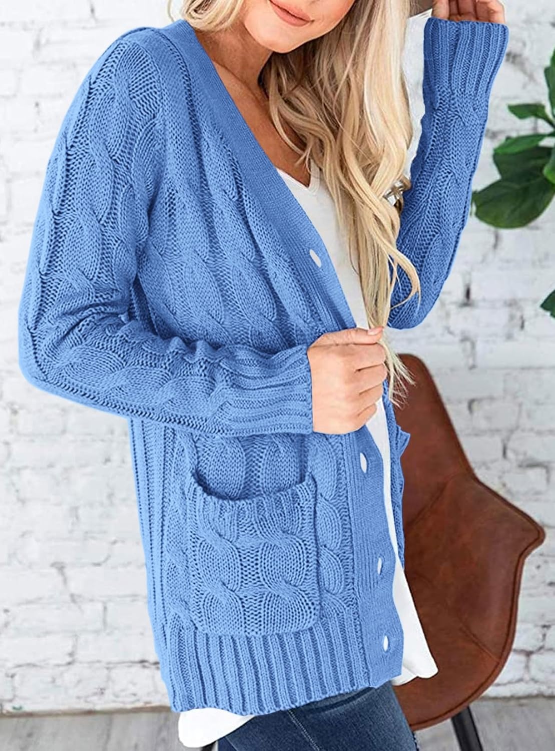 image:imagePRETTYGARDEN Women Chunky Cable Knit Cardigan Sweaters Fall Fashion ClothesSky Blue