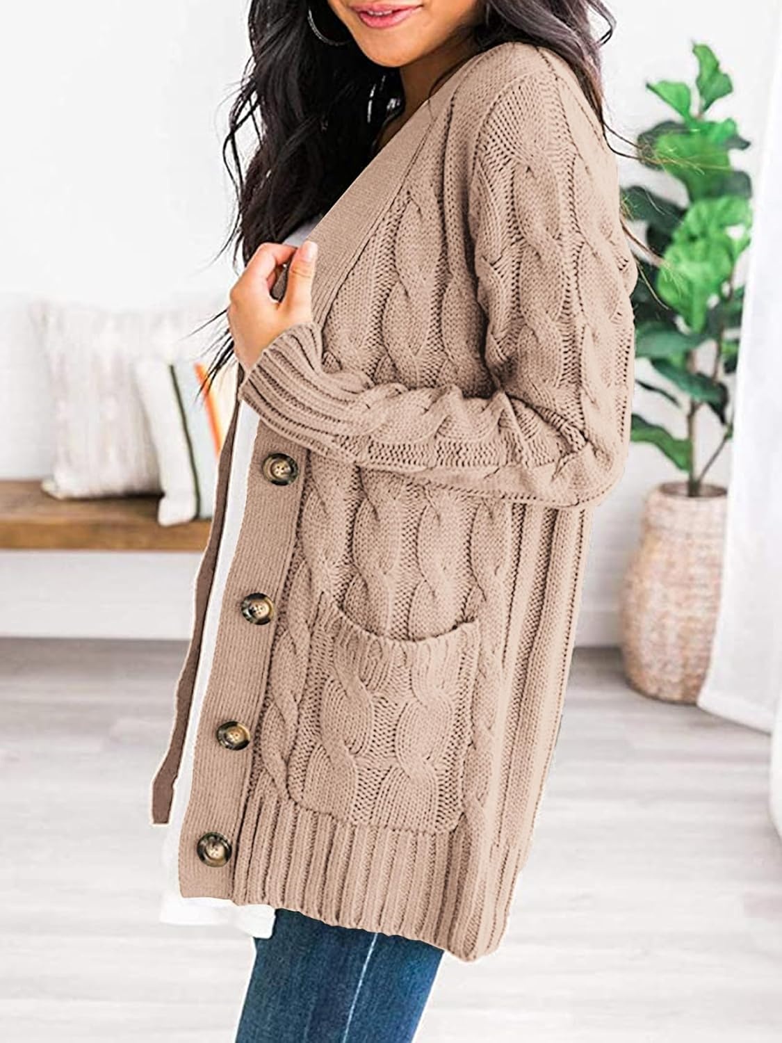 image:imagePRETTYGARDEN Women Chunky Cable Knit Cardigan Sweaters Fall Fashion ClothesTan
