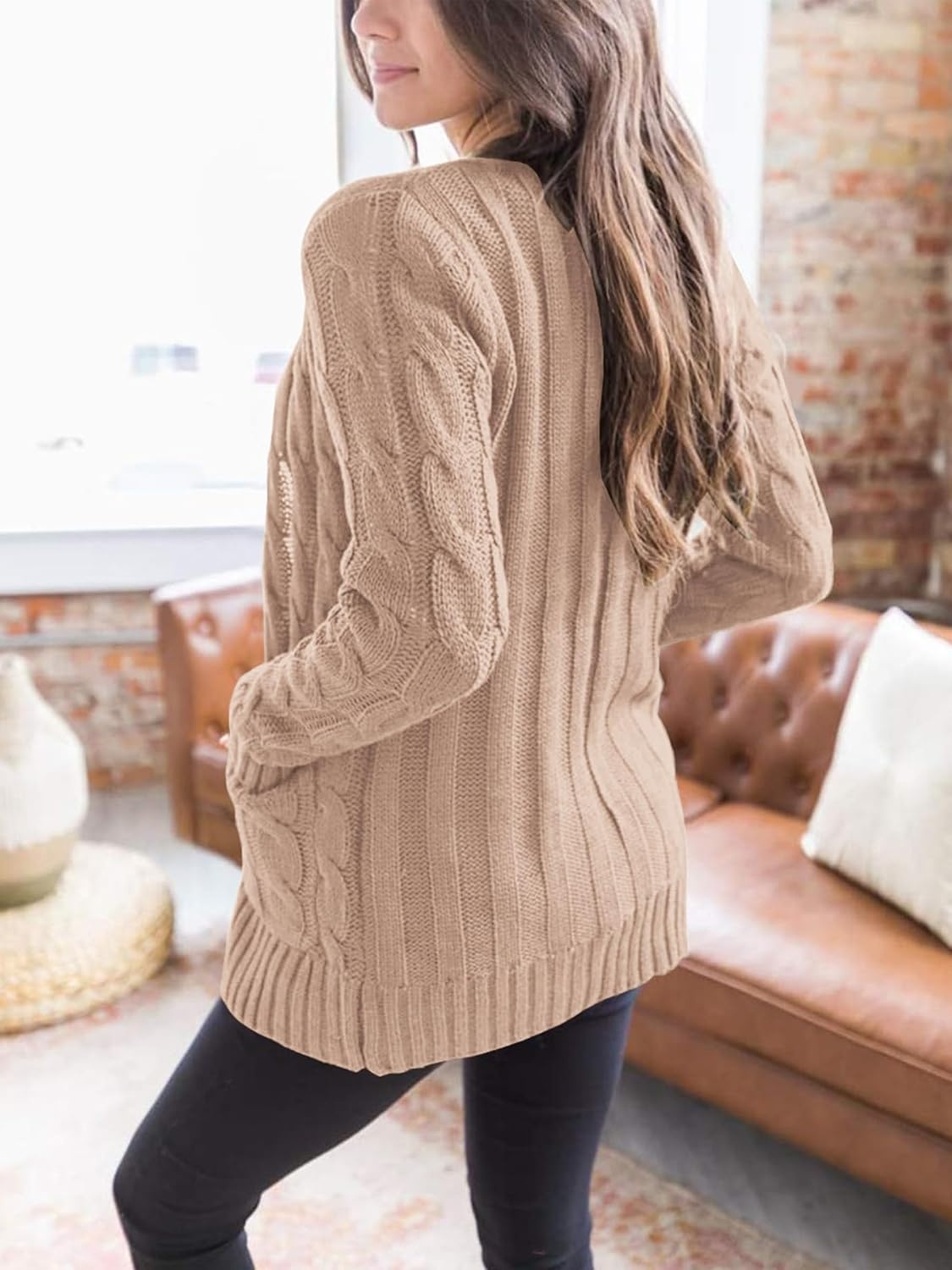 image:imagePRETTYGARDEN Women Chunky Cable Knit Cardigan Sweaters Fall Fashion ClothesTan