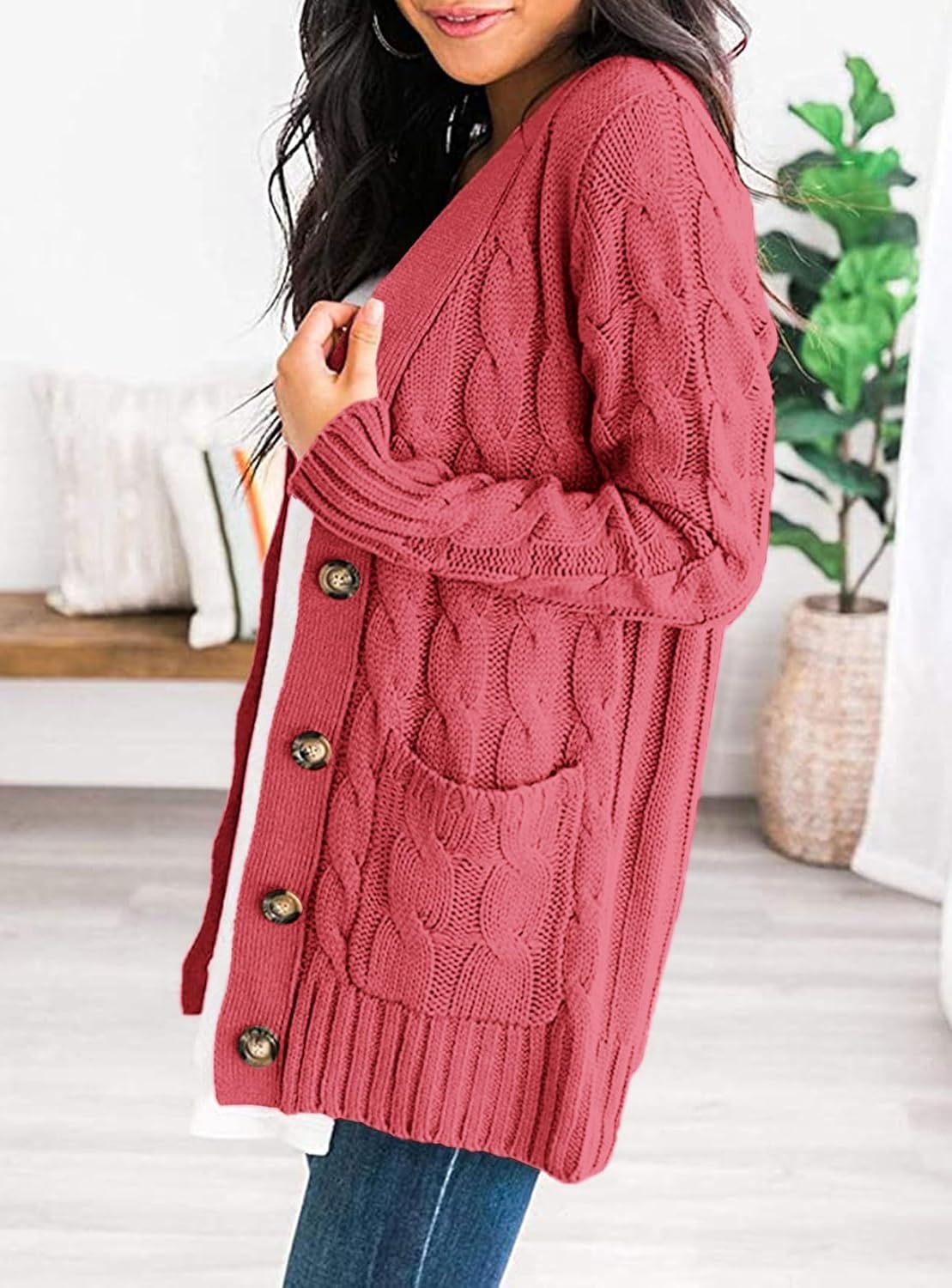 image:imagePRETTYGARDEN Women Chunky Cable Knit Cardigan Sweaters Fall Fashion ClothesVermilion