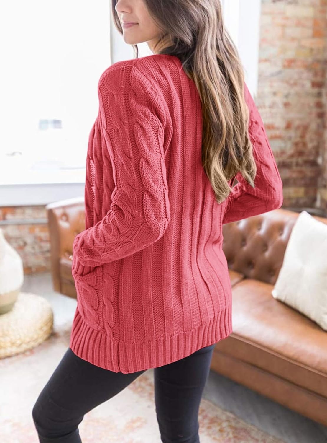image:imagePRETTYGARDEN Women Chunky Cable Knit Cardigan Sweaters Fall Fashion ClothesVermilion