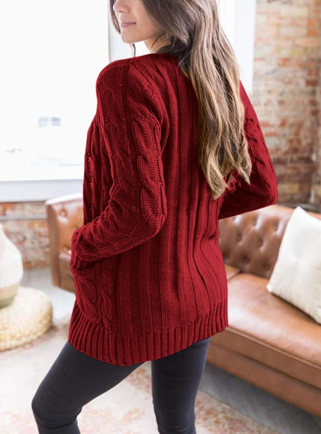 image:imagePRETTYGARDEN Women Chunky Cable Knit Cardigan Sweaters Fall Fashion ClothesWine Red