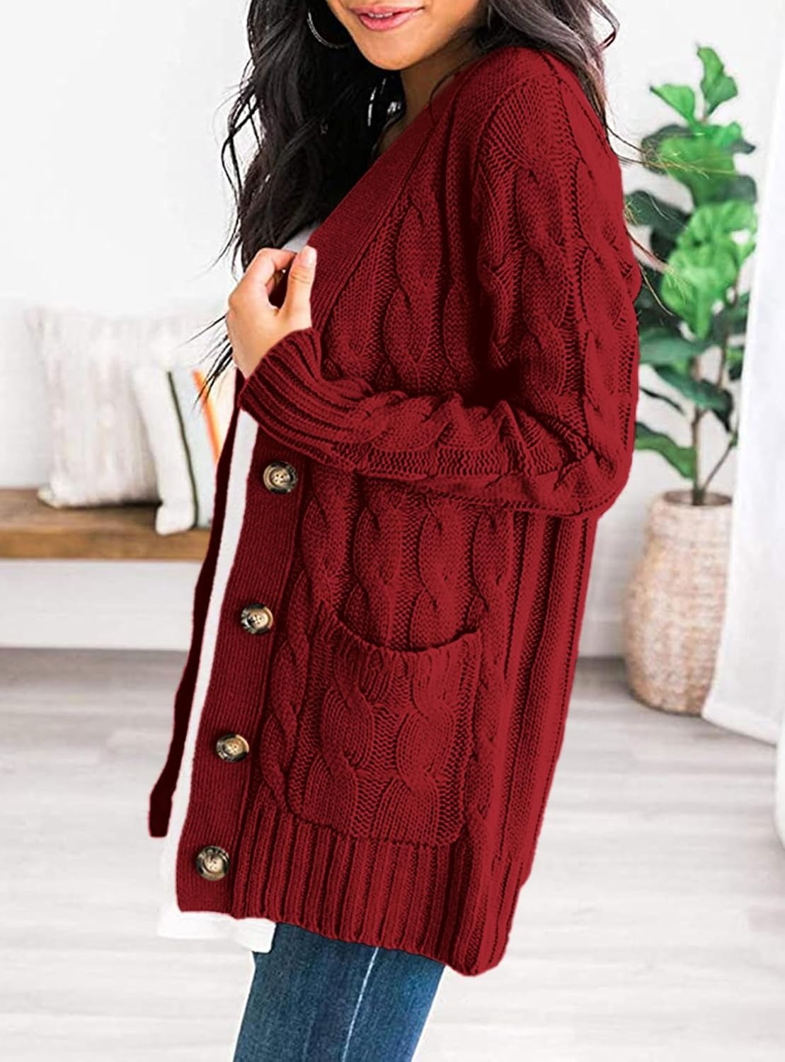 image:imagePRETTYGARDEN Women Chunky Cable Knit Cardigan Sweaters Fall Fashion ClothesWine Red