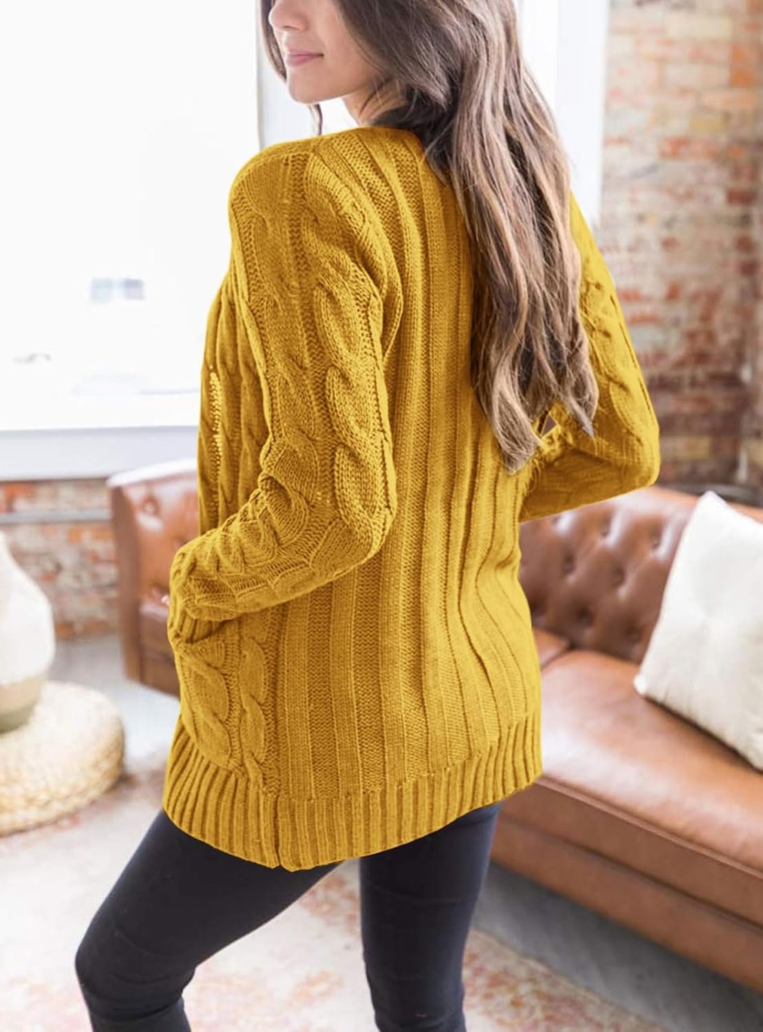 image:imagePRETTYGARDEN Women Chunky Cable Knit Cardigan Sweaters Fall Fashion ClothesYellow
