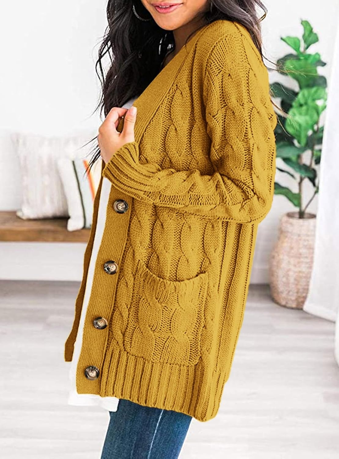 image:imagePRETTYGARDEN Women Chunky Cable Knit Cardigan Sweaters Fall Fashion ClothesYellow