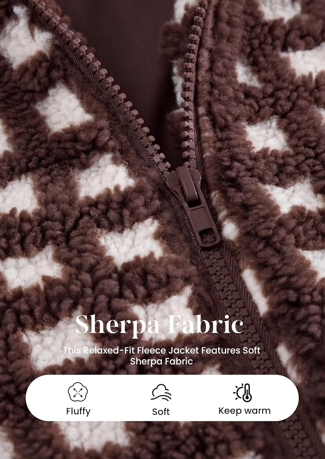 image:imagePRETTYGARDEN Womens Gingham Sherpa Fleece Jacket Plaid Cropped Teddy CoatPlaid Brown White
