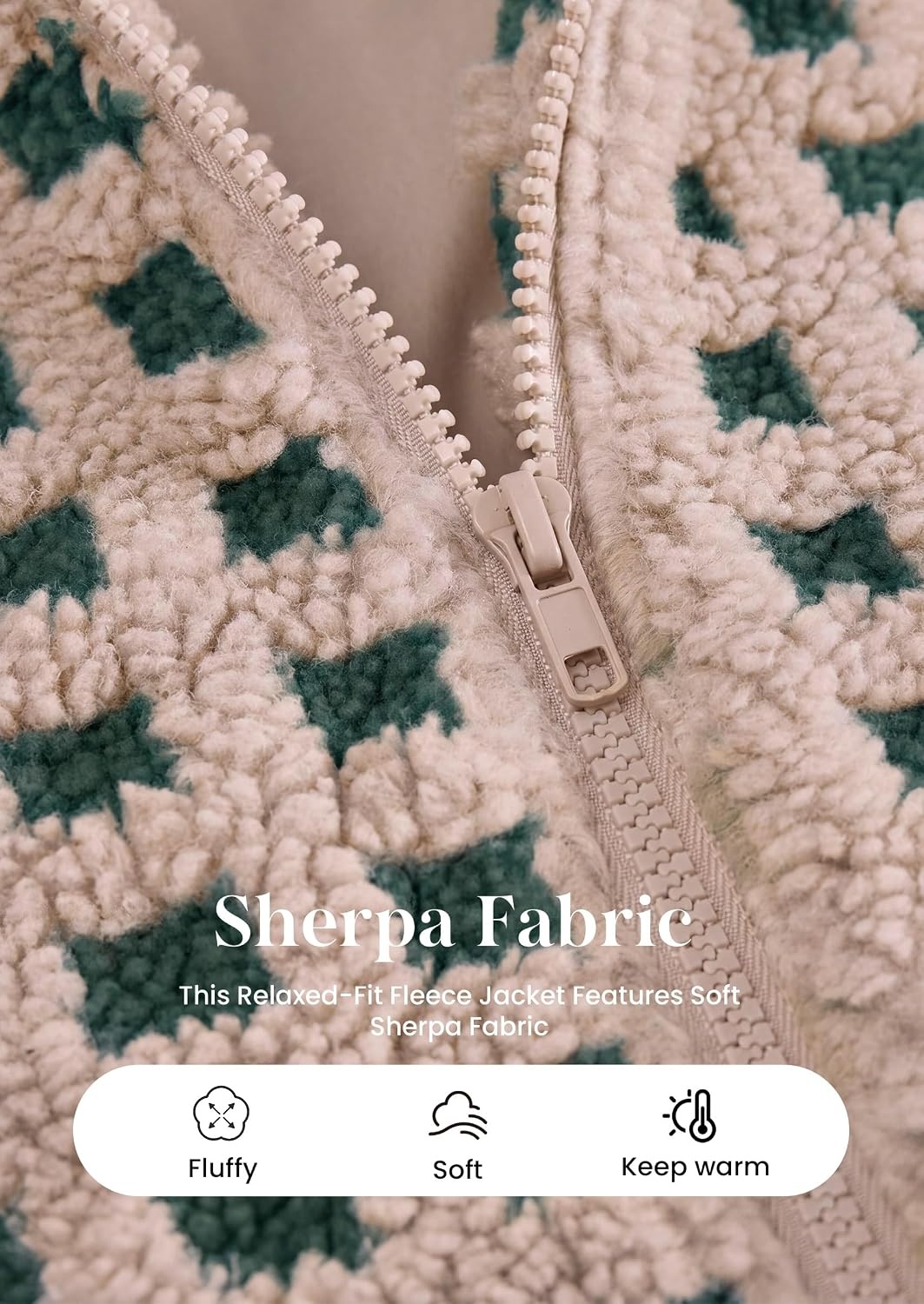 image:imagePRETTYGARDEN Womens Gingham Sherpa Fleece Jacket Plaid Cropped Teddy CoatPlaid Khaki Green