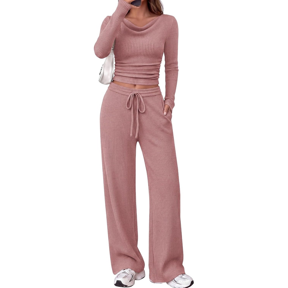 image:imagePRETTYGARDEN Matching Sets Women Clothing Fall Ribbed 2 Piece Lounge SetPink