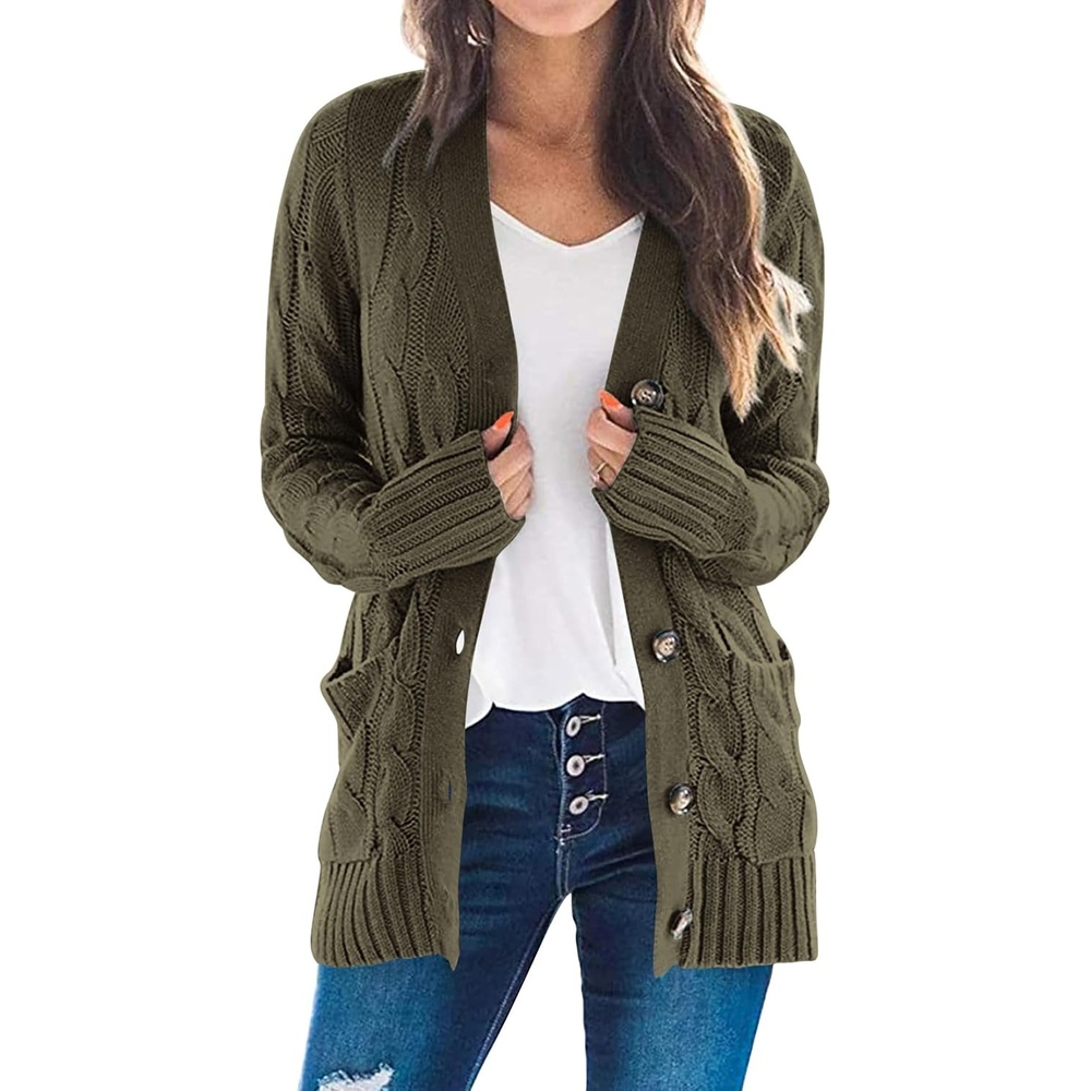 image:imagePRETTYGARDEN Women Chunky Cable Knit Cardigan Sweaters Fall Fashion ClothesArmy Green
