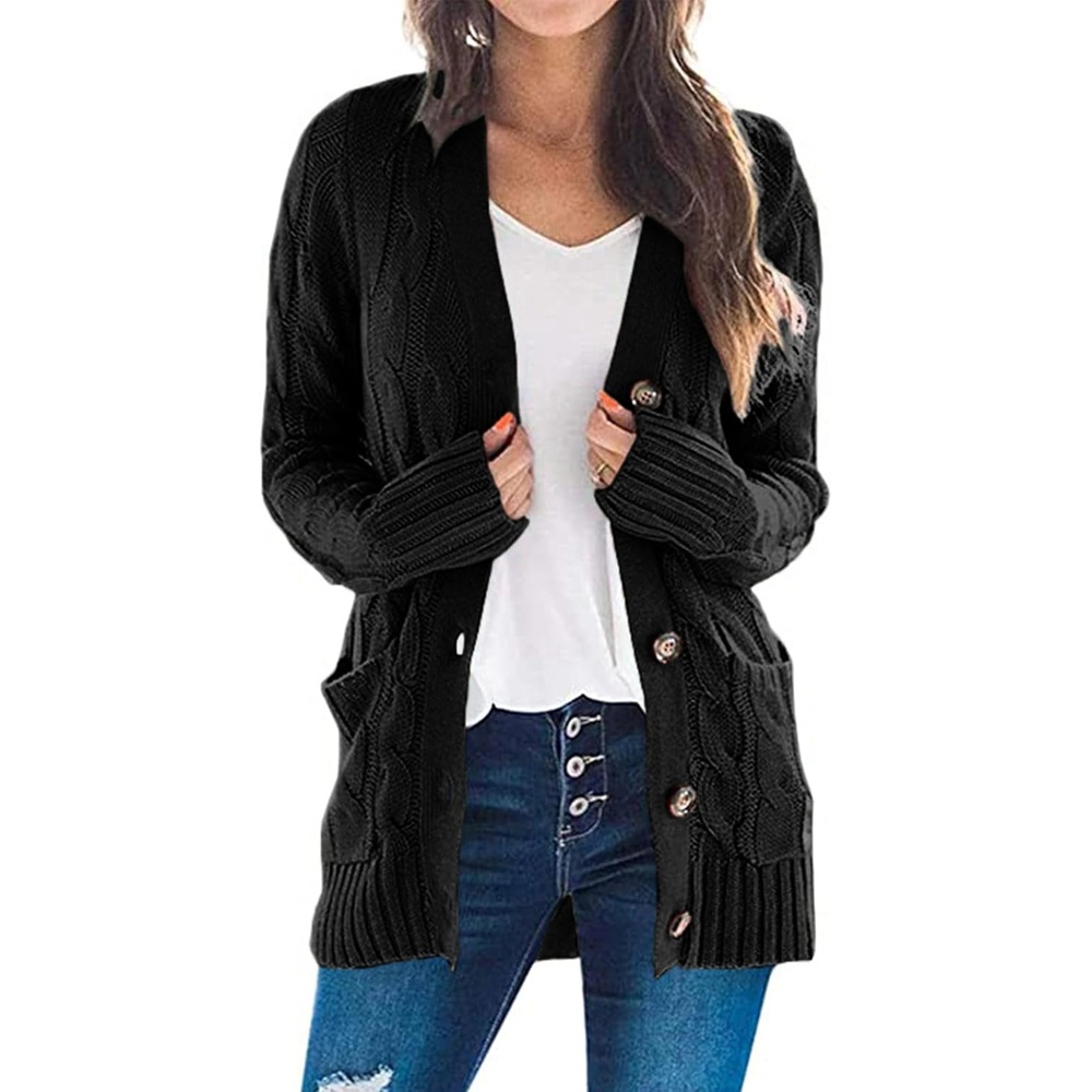 image:imagePRETTYGARDEN Women Chunky Cable Knit Cardigan Sweaters Fall Fashion ClothesBlack