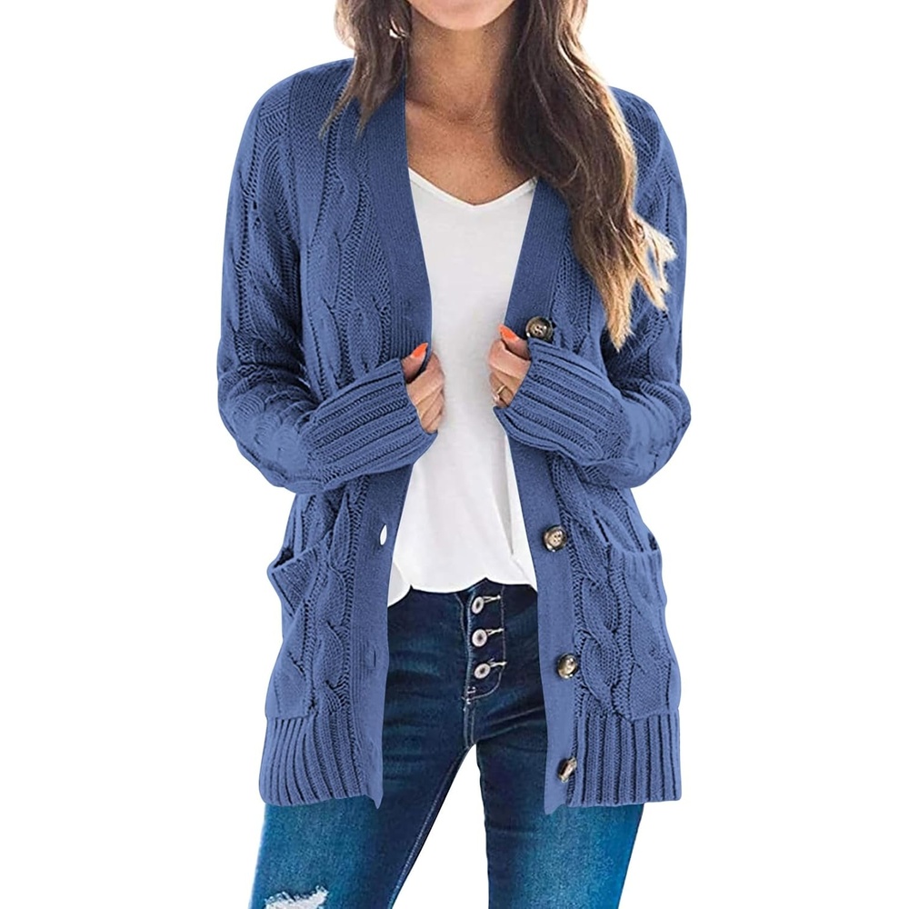 image:imagePRETTYGARDEN Women Chunky Cable Knit Cardigan Sweaters Fall Fashion ClothesBlue Grey