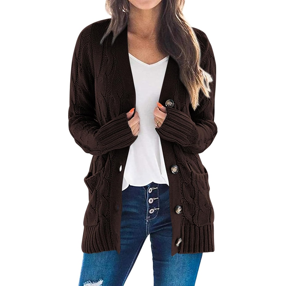 image:imagePRETTYGARDEN Women Chunky Cable Knit Cardigan Sweaters Fall Fashion ClothesCoffee
