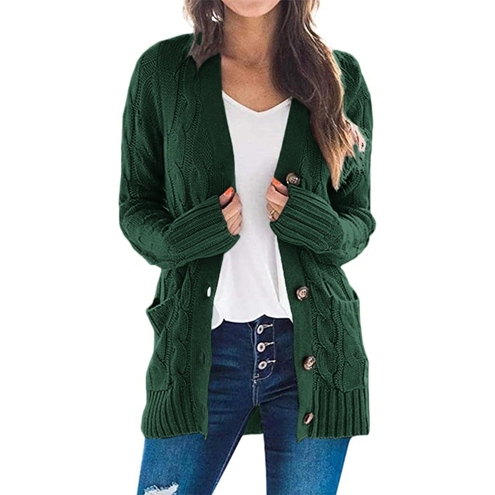 image:imagePRETTYGARDEN Women Chunky Cable Knit Cardigan Sweaters Fall Fashion ClothesDark Green