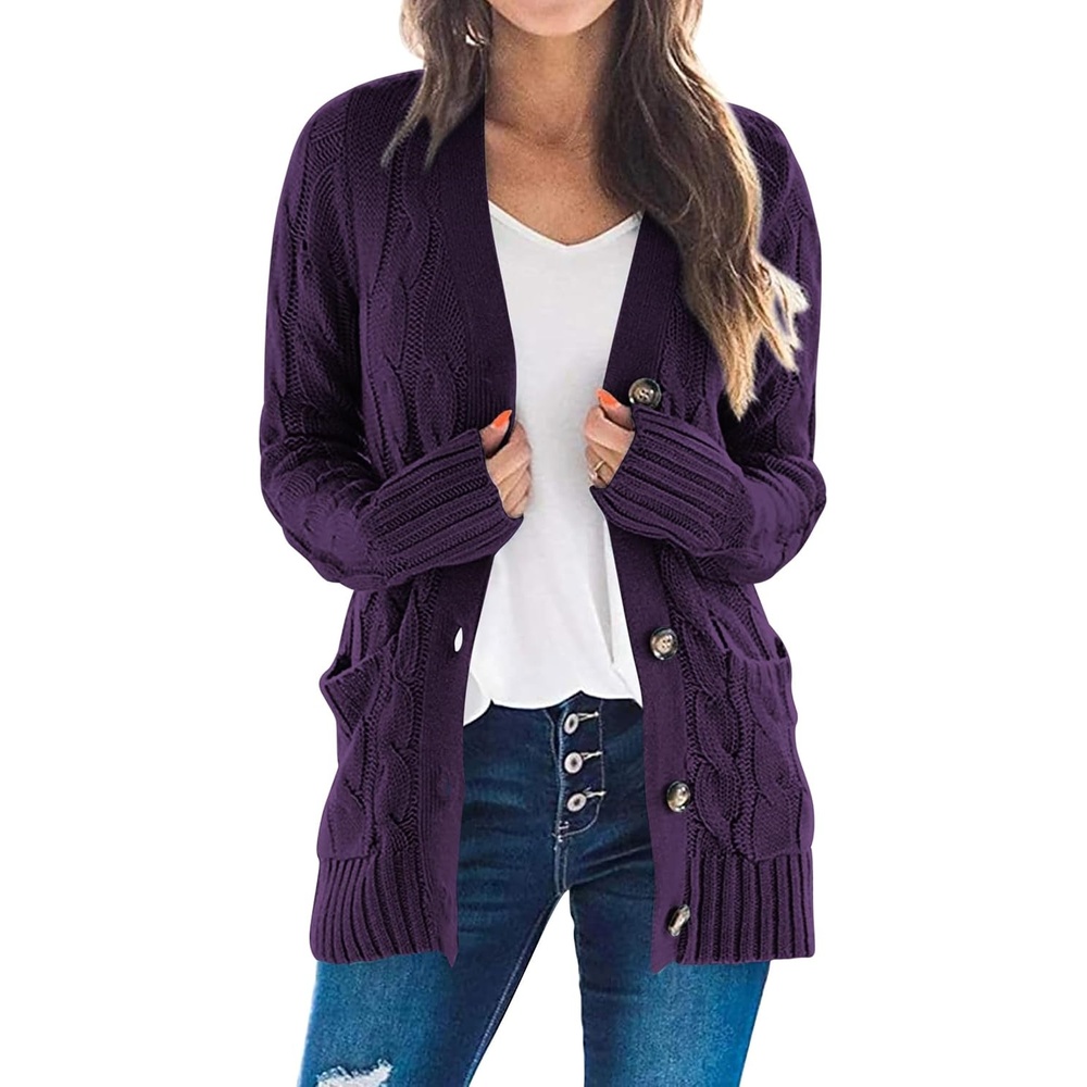image:imagePRETTYGARDEN Women Chunky Cable Knit Cardigan Sweaters Fall Fashion ClothesDark Purple