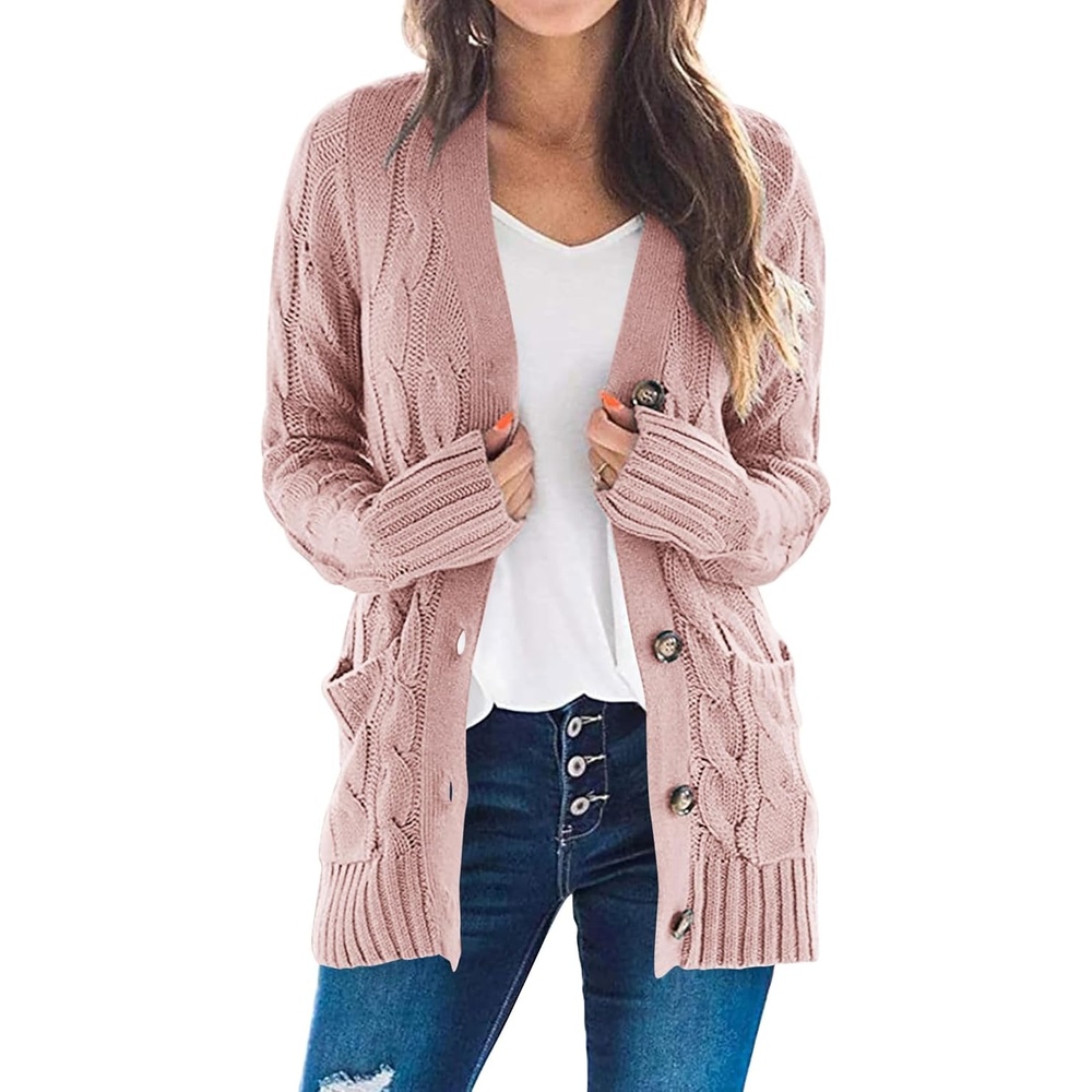 image:imagePRETTYGARDEN Women Chunky Cable Knit Cardigan Sweaters Fall Fashion ClothesDusty Pink