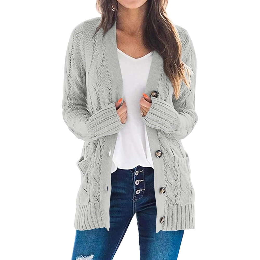 image:imagePRETTYGARDEN Women Chunky Cable Knit Cardigan Sweaters Fall Fashion ClothesGrey