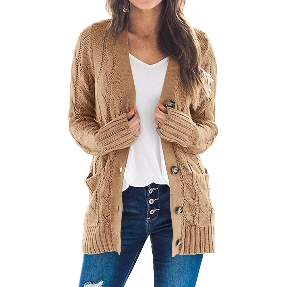 image:imagePRETTYGARDEN Women Chunky Cable Knit Cardigan Sweaters Fall Fashion ClothesKhaki