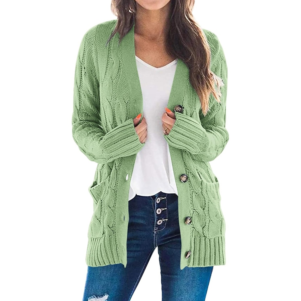 image:imagePRETTYGARDEN Women Chunky Cable Knit Cardigan Sweaters Fall Fashion ClothesLight Green