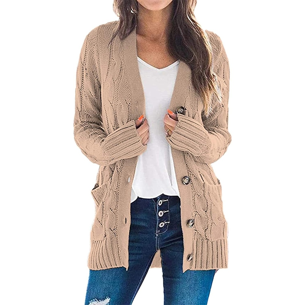 image:imagePRETTYGARDEN Women Chunky Cable Knit Cardigan Sweaters Fall Fashion ClothesTan