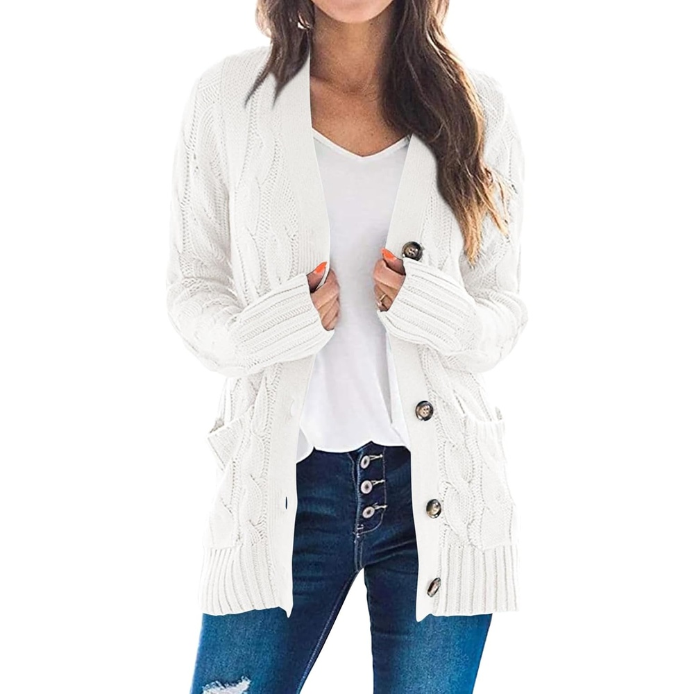image:imagePRETTYGARDEN Women Chunky Cable Knit Cardigan Sweaters Fall Fashion ClothesWhite