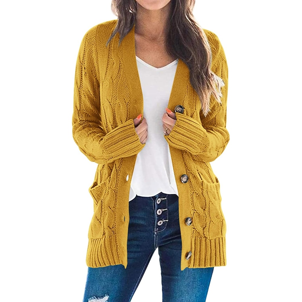 image:imagePRETTYGARDEN Women Chunky Cable Knit Cardigan Sweaters Fall Fashion ClothesYellow