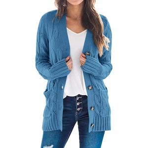 PRETTYGARDEN Women Chunky Cable Knit Cardigan Sweaters Fall Fashion Clothes(Blue)
