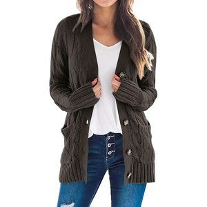 PRETTYGARDEN Women Chunky Cable Knit Cardigan Sweaters Fall Fashion Clothes(Dark Grey)
