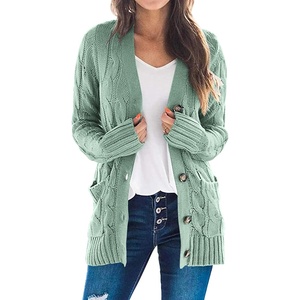 PRETTYGARDEN Women Chunky Cable Knit Cardigan Sweaters Fall Fashion Clothes(Green)