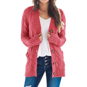 PRETTYGARDEN Women Chunky Cable Knit Cardigan Sweaters Fall Fashion Clothes(Vermilion)